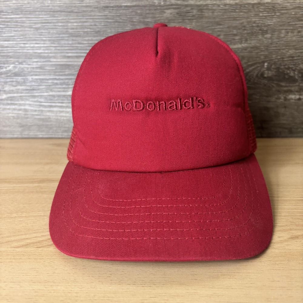 VINTAGE McDonald's Hat Cap Snap Back Mens Large Red Trucker Mesh Made in USA 80s